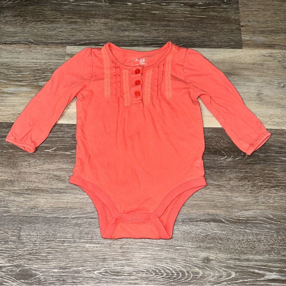 Baby GAP Coral Button-Front Baby Long Sleeves Bodysuit 6-12M